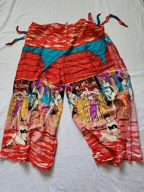 Women's Red & Turquoise Beach Cover-Up Pants